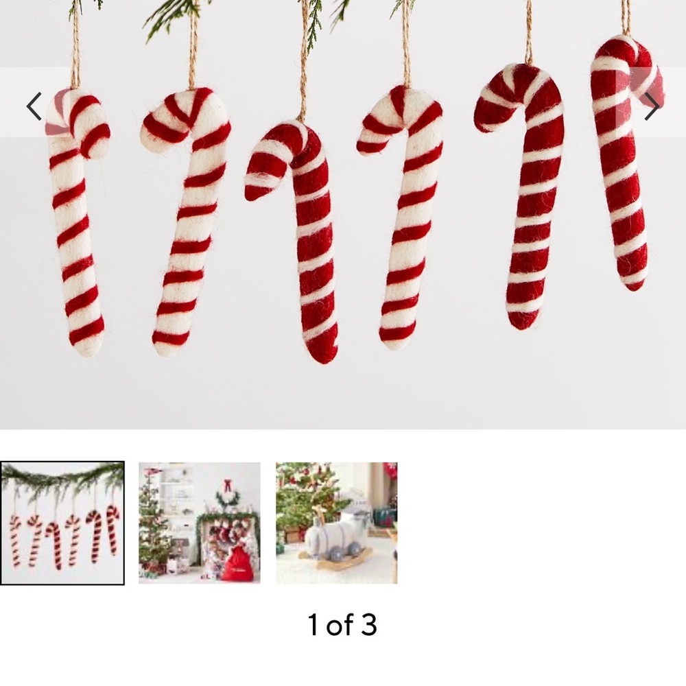 Christmas Candy Cane Felted Wool Ornaments, Set of 6